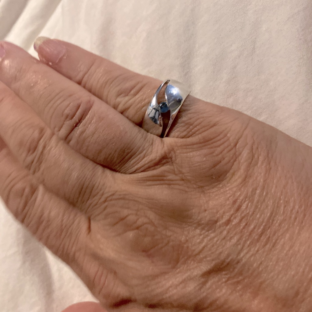 Chunky Silver Ring With An Aaa Quality Blue Cubic Zirconia Stone.